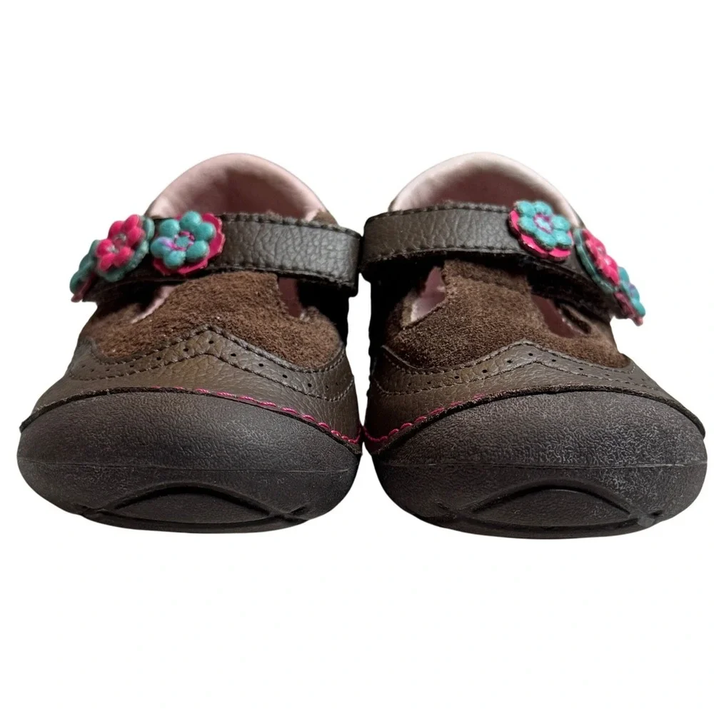 Stride Rite Shiela Sandals Toddler Girl 5.5M Brown Leather Floral Mary Jane Shoe